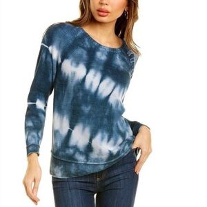 NIC + ZOE Braided Dreams Blue Tie-Dye Crewneck Knit Sweater Size Large